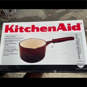 Kitchen aid enameled cast iron sauce pot.